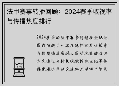 法甲赛事转播回顾：2024赛季收视率与传播热度排行